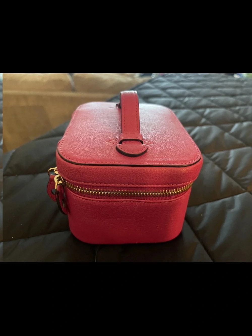 Mulberry Pink Leather Top-Handle Jewelry Case with Gold Hardware